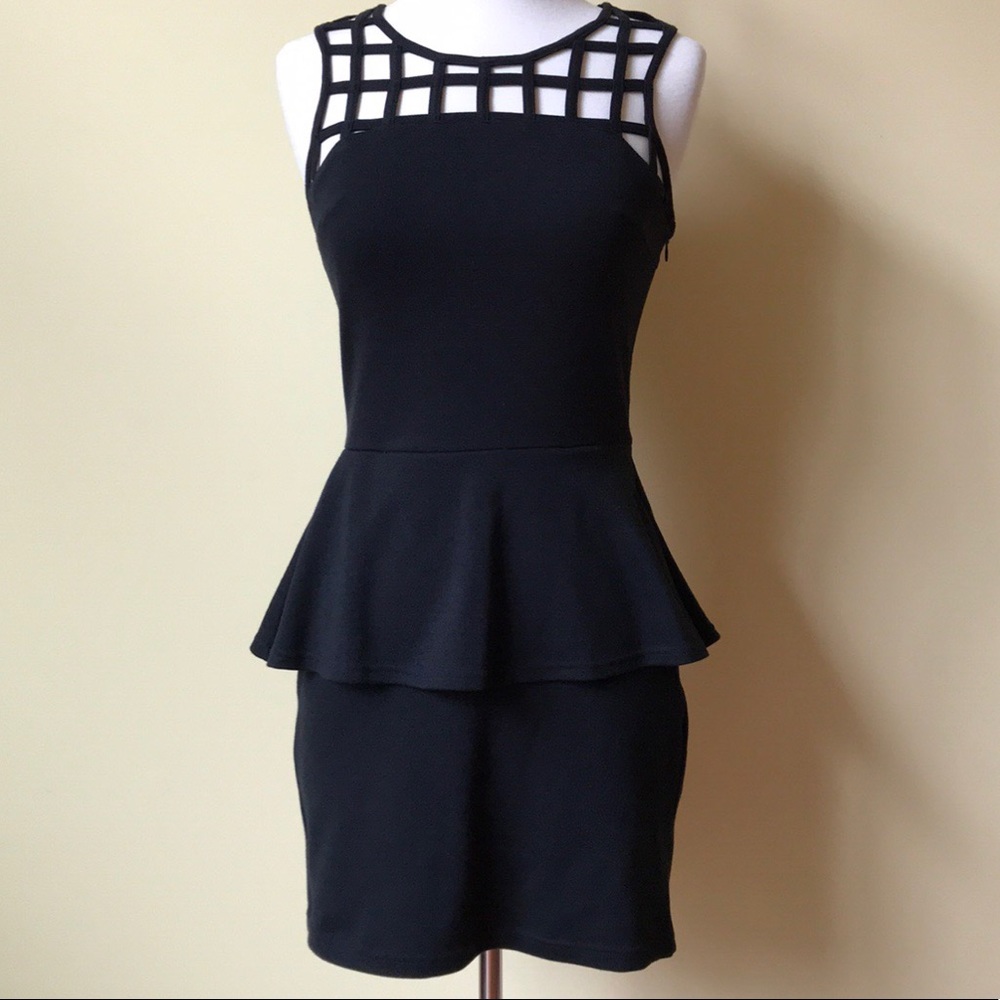 Poof Couture Black Peplum Style Criss Cross Dress